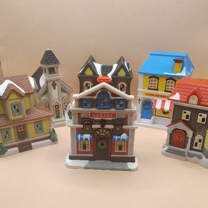 Vintage Cobblestone Corners Christmas Village Buildings Set Of 6
